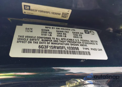 2015 Chevrolet Ss from USA, damaged, VIN 6G3F15RW0FL103098
